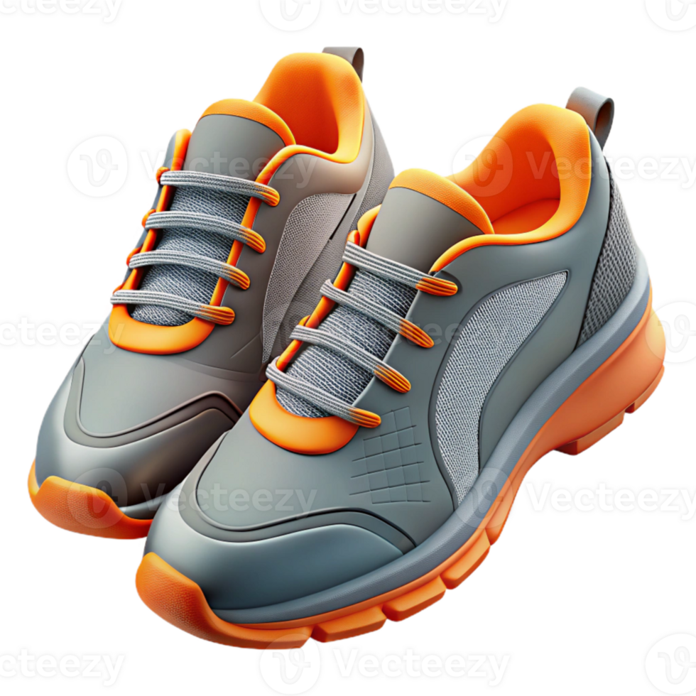 impressive modern Running Shoes Grey and Orange Transparent Background Cutout high quality png