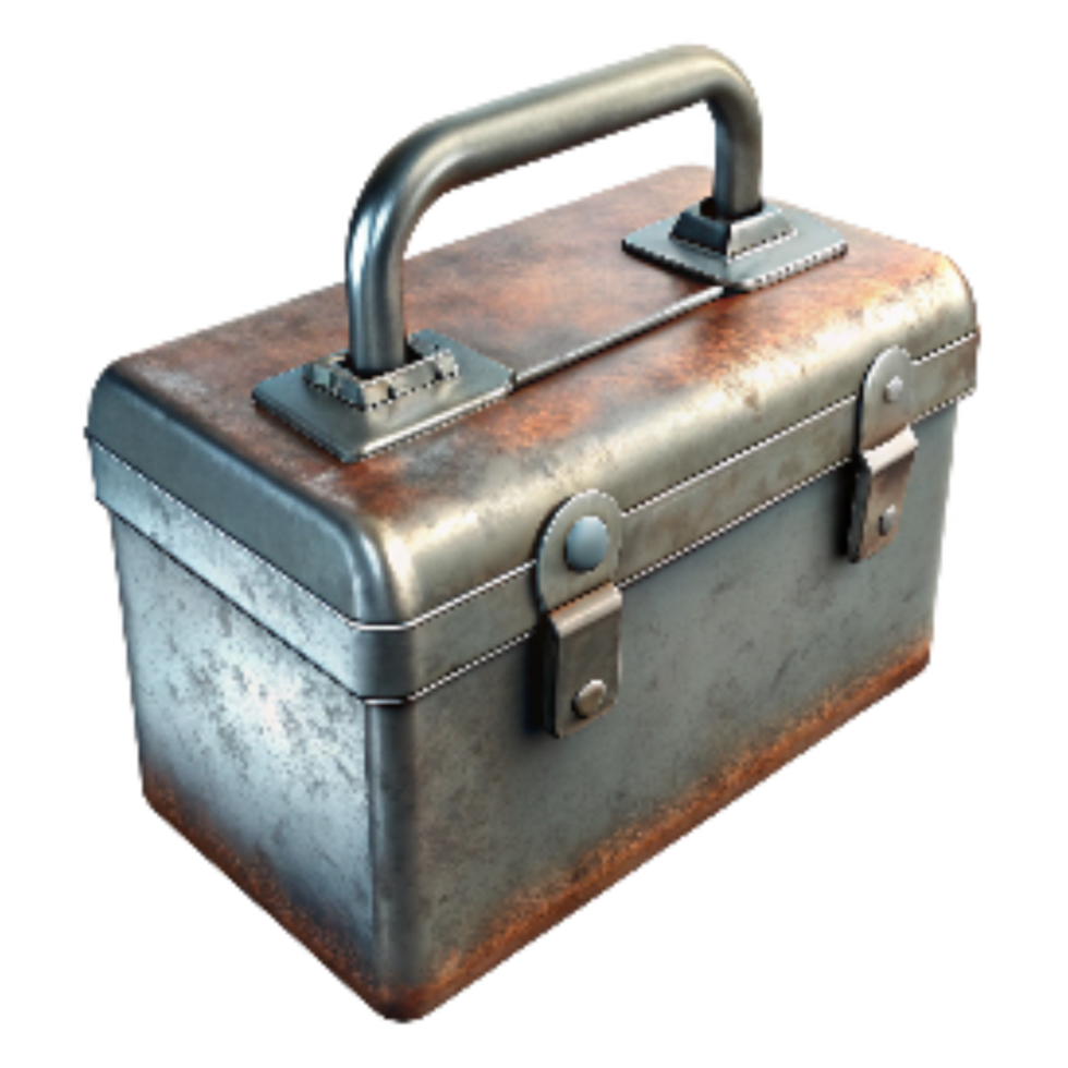 beautiful abstract Rustic Metal Toolbox Top Angle Isolated on Transparent Background png