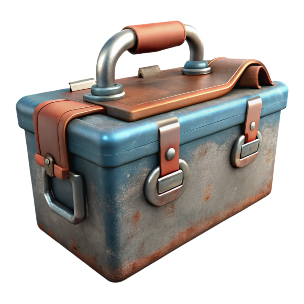 impressive traditional Rustic Metal Toolbox with Tools Isolated on Transparent Background genuine png