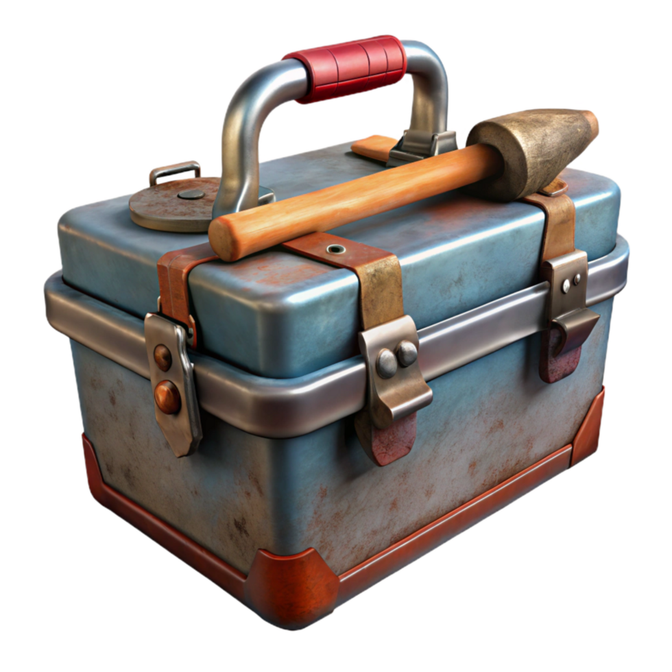 vibrant vintage Rustic Metal Toolbox with Tools Isolated on Transparent Background detailed png