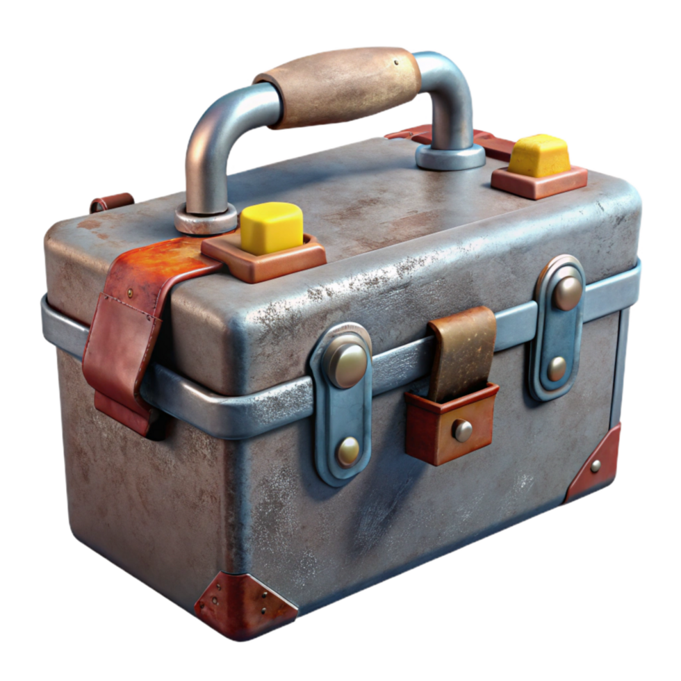 wonderful contemporary Rustic Metal Toolbox with Tools Isolated on Transparent Background original png