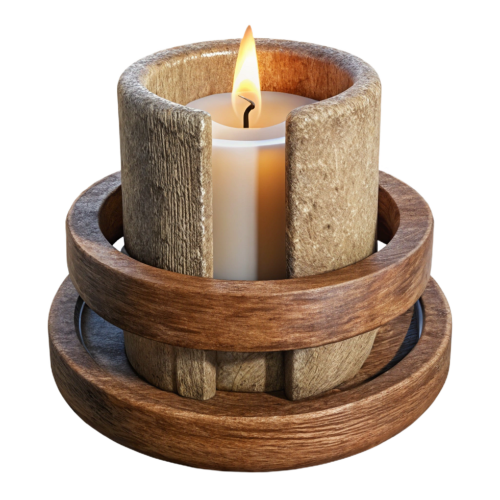 vibrant artistic Rustic Wooden Candle Holder Christmas Isolated on Transparent Background authentic png