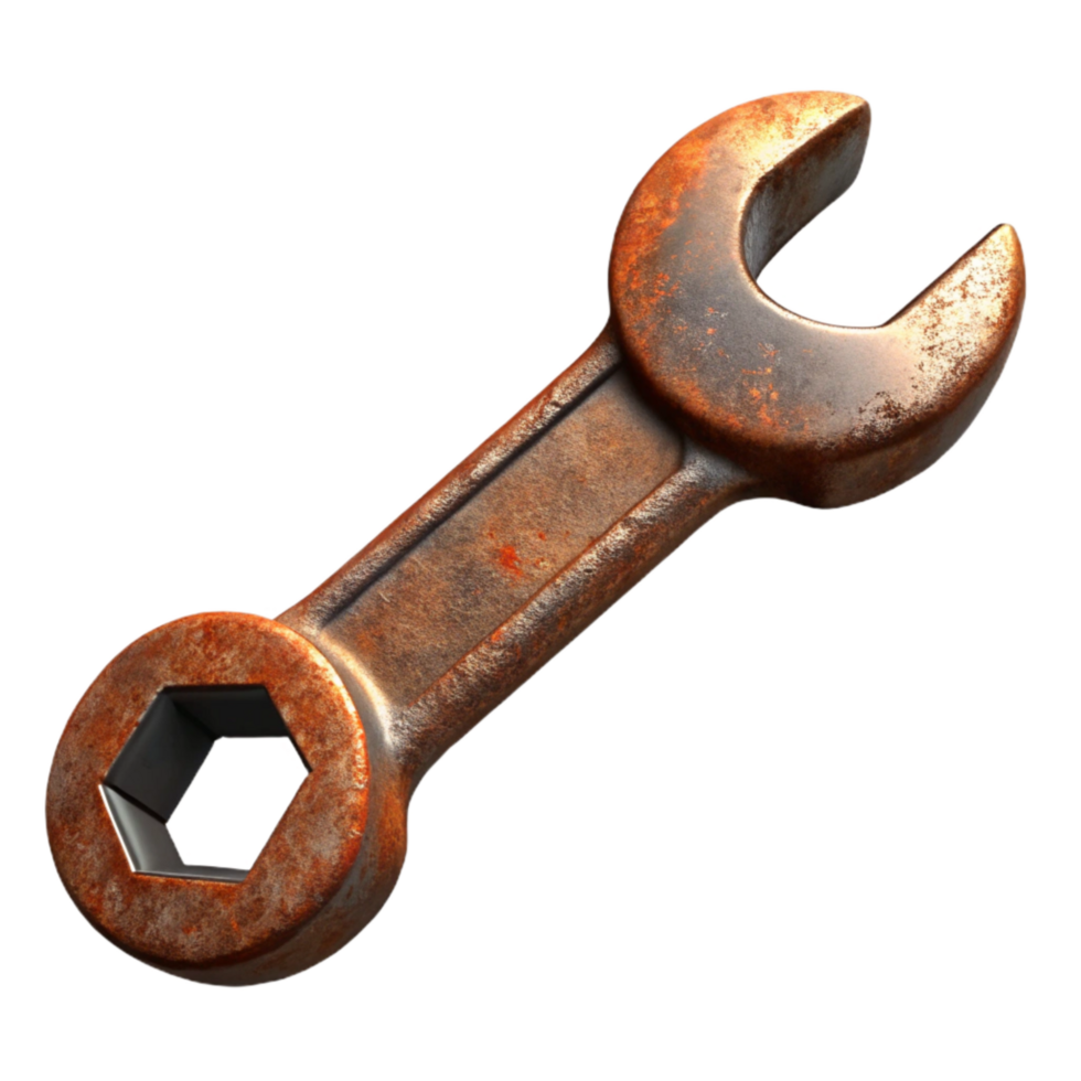 magnificent traditional Rusty Wrench Top View Transparent Background premium png
