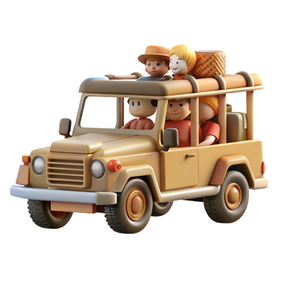 impressive artistic Safari Jeep with Tourists Cutout Side View genuine png