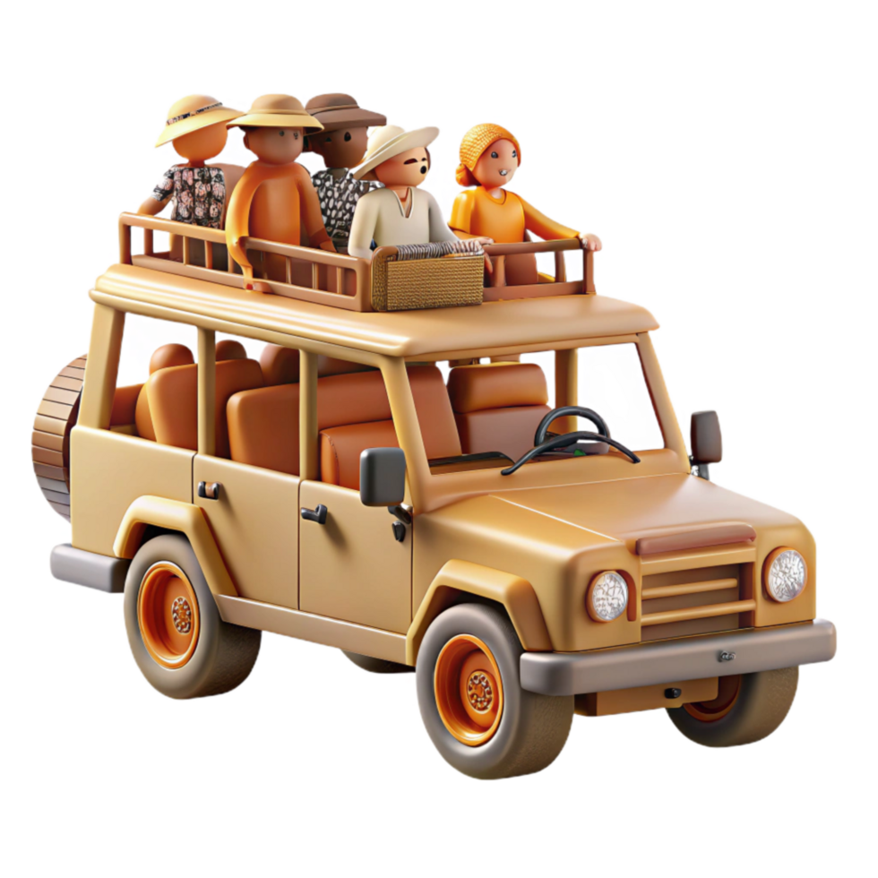 dramatic minimalist Safari Jeep with Tourists Cutout Side View professional png