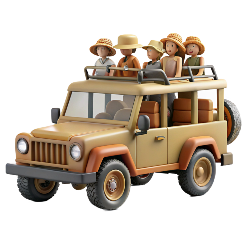 vibrant minimalist Safari Jeep with Tourists Cutout Side View png