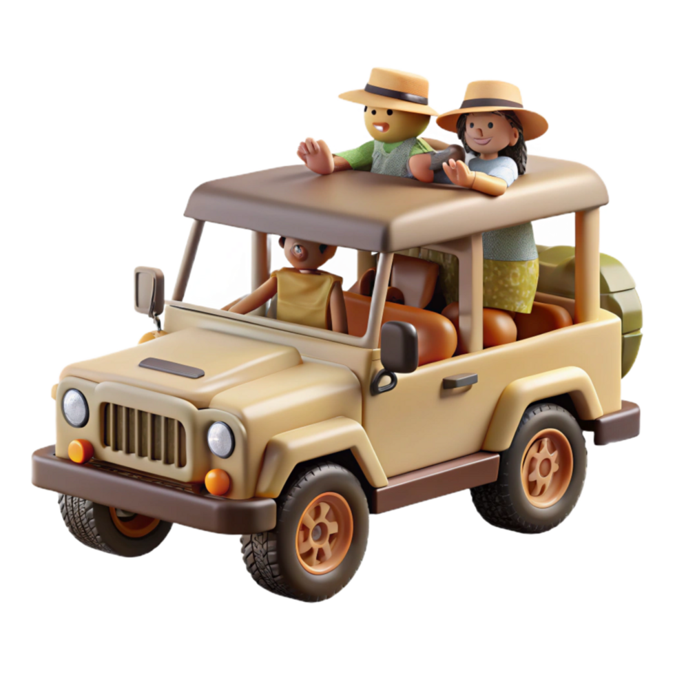 extraordinary vintage Safari Jeep with Tourists Cutout Side View authentic png