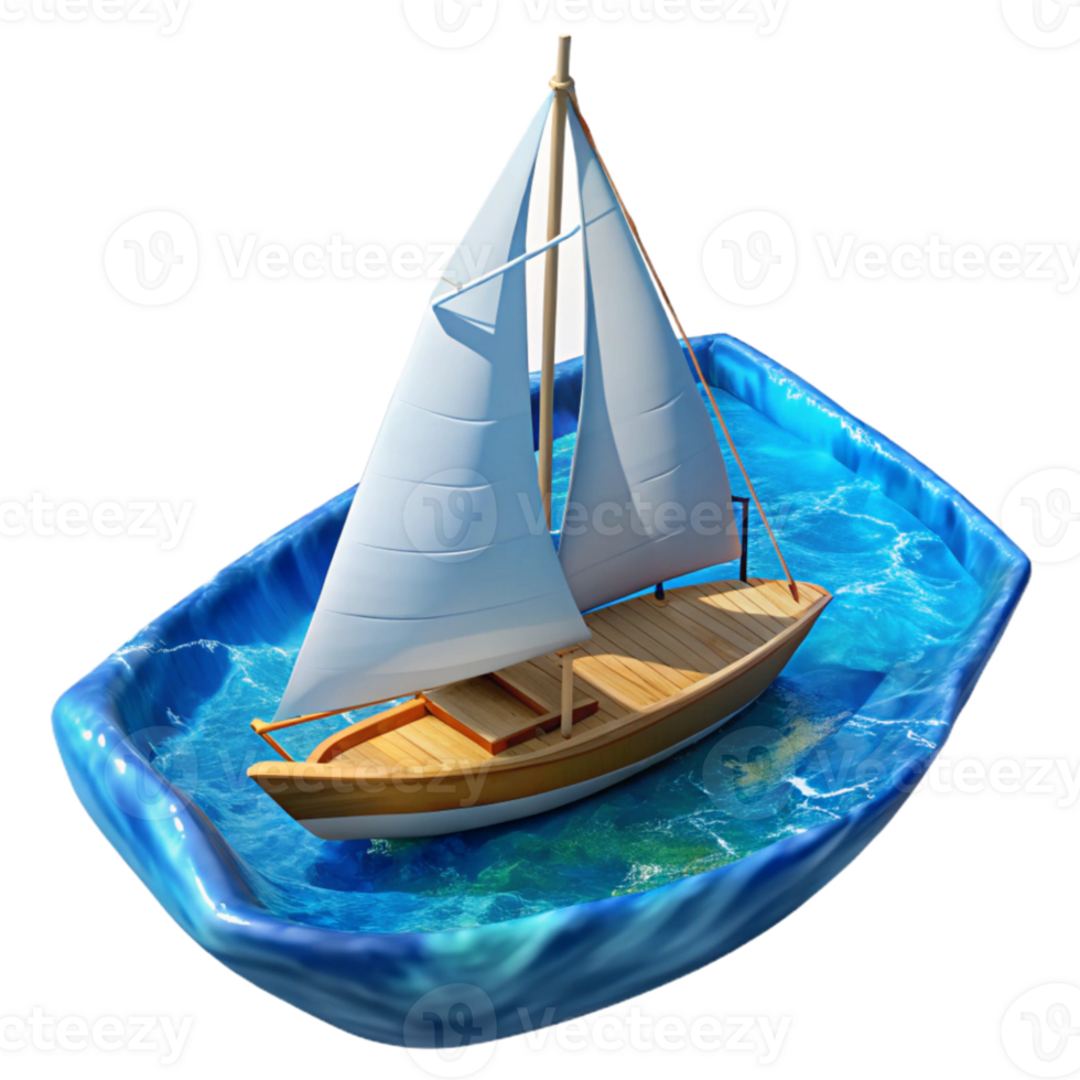 beautiful minimalist Sailboat at Full Sail on Blue Ocean Transparent Background high resolution png