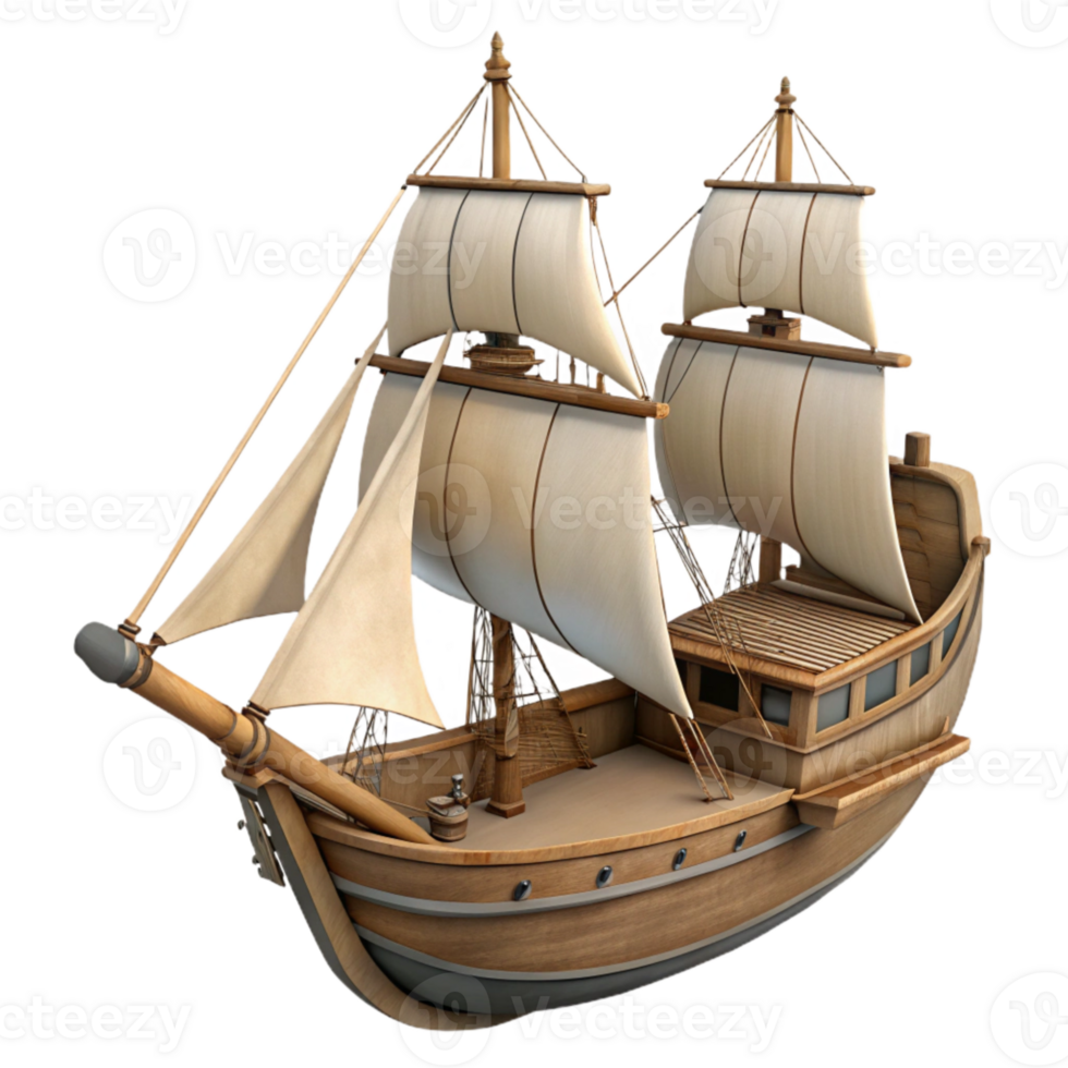 dramatic minimalist Sailing Ship Side View Transparent Background detailed png