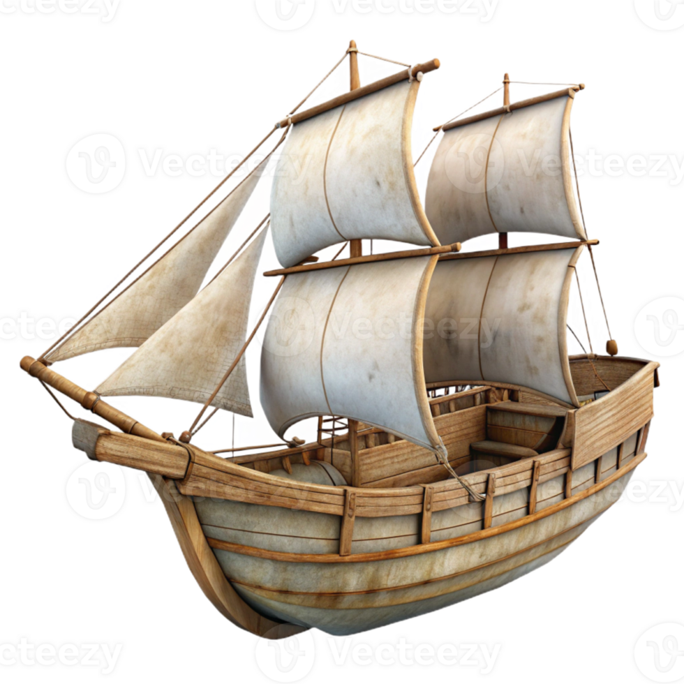 beautiful rustic Sailing Ship Side View Transparent Background genuine png