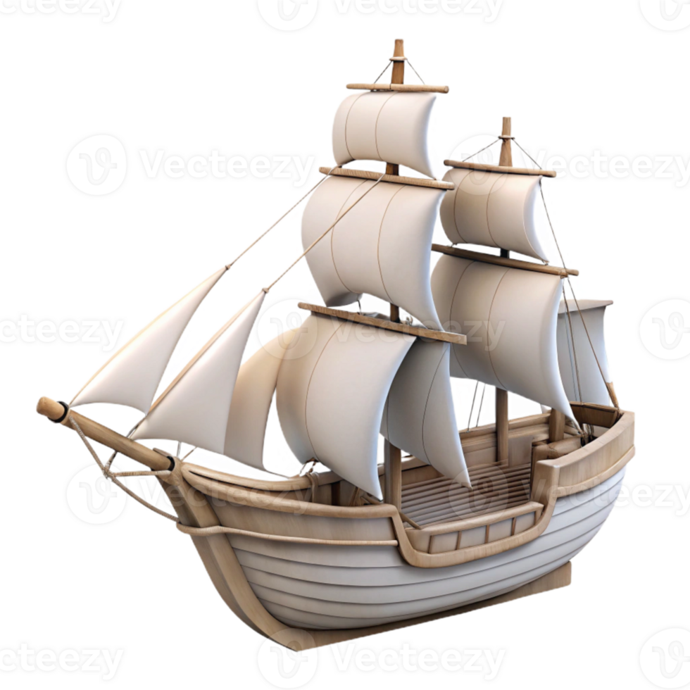 elegant traditional Sailing Ship with White Sails Isolated Element png