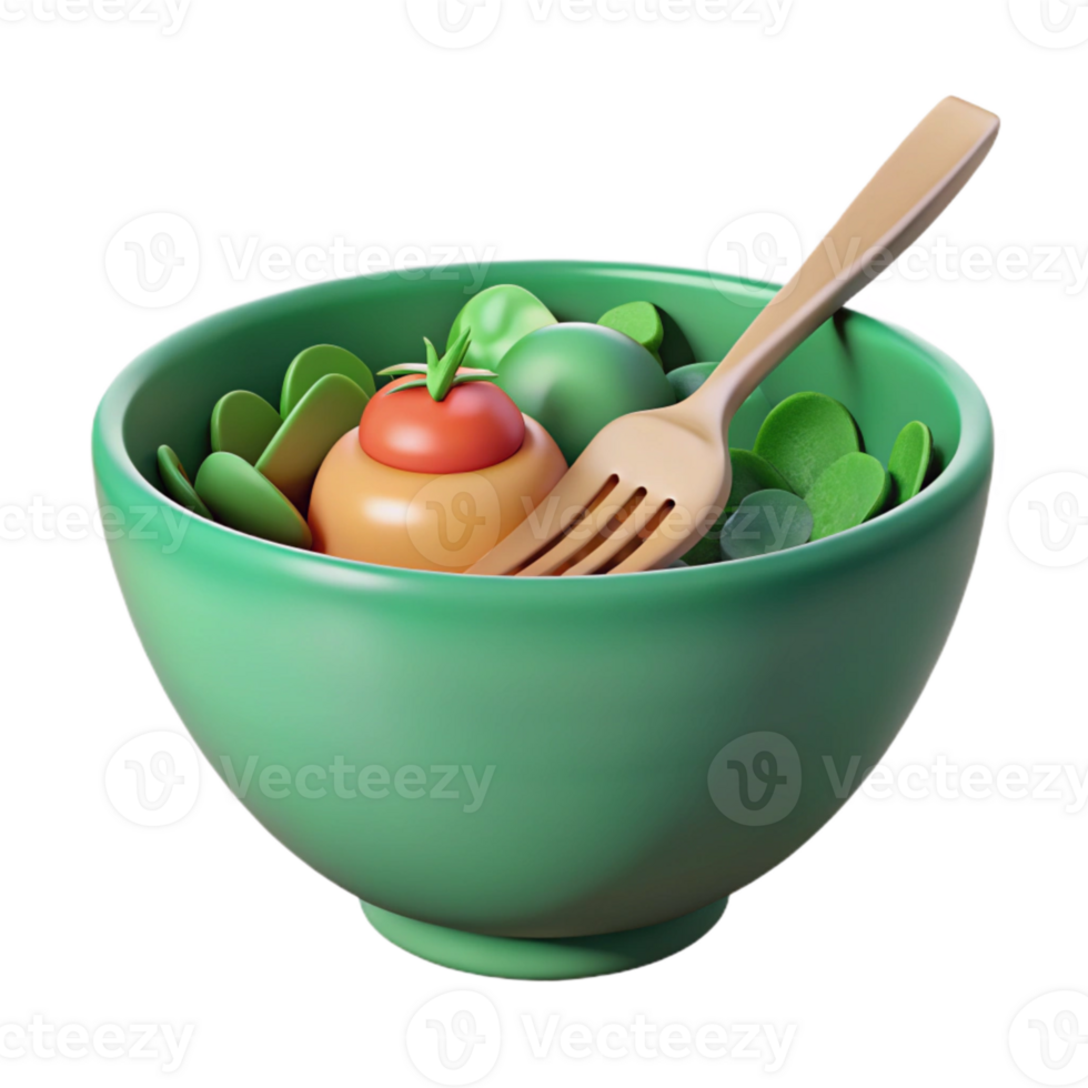 wonderful minimalist Salad Bowl with Fork Isolated Cutout detailed png
