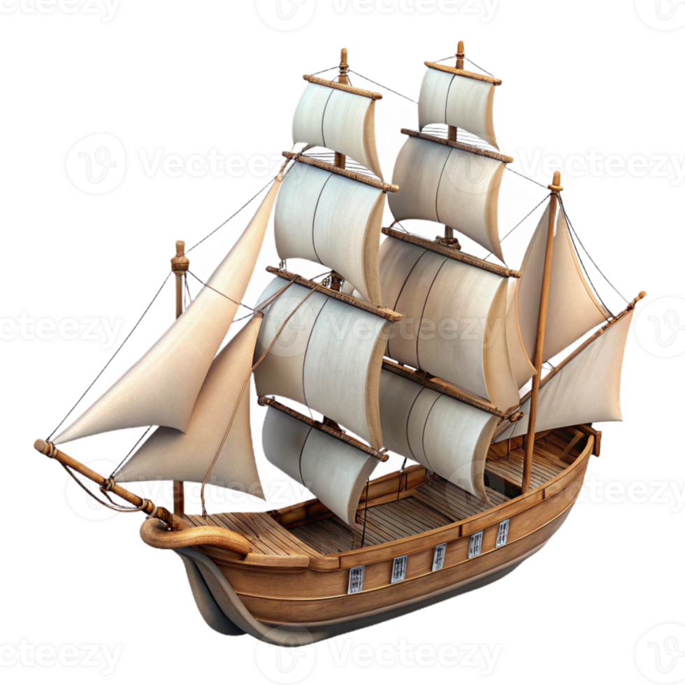 magnificent classic Sailing Ship with Full Sails Transparent high quality png