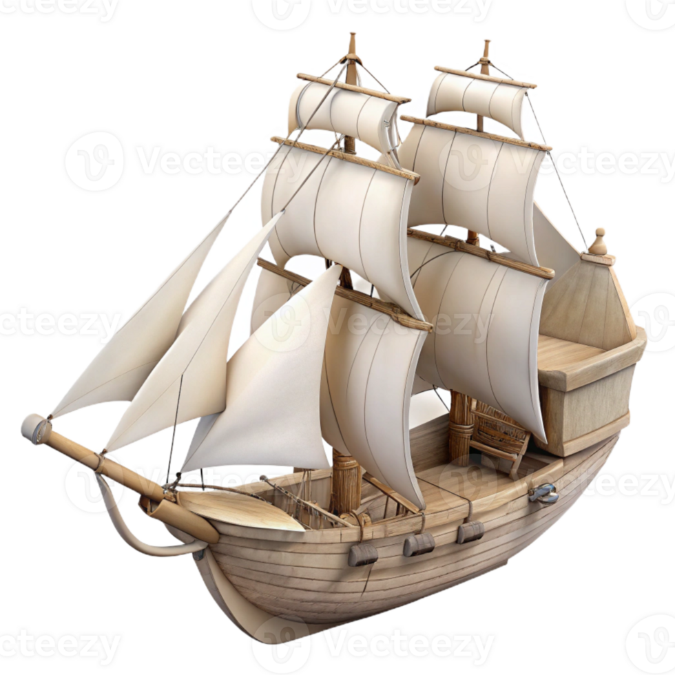 vibrant classic Sailing Ship with White Sails Isolated Element detailed png
