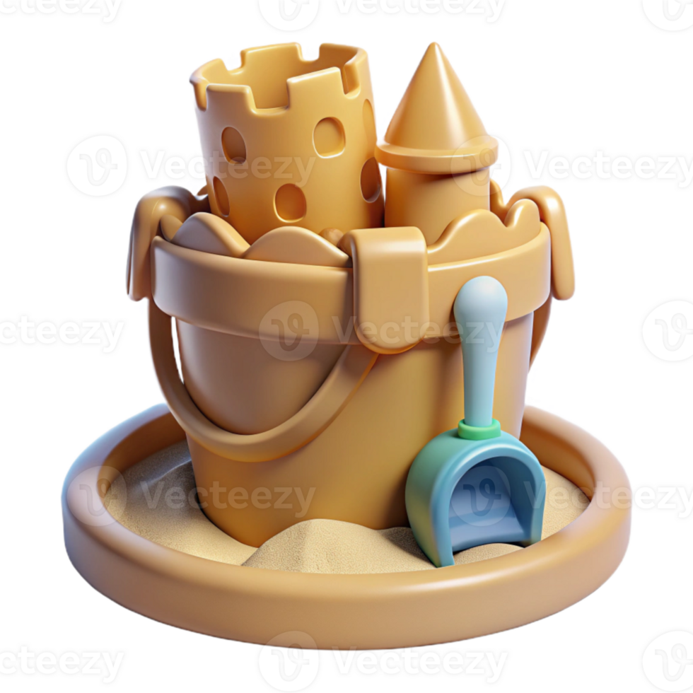 elegant rustic Sandcastle with Bucket and Spade Transparent Background authentic png