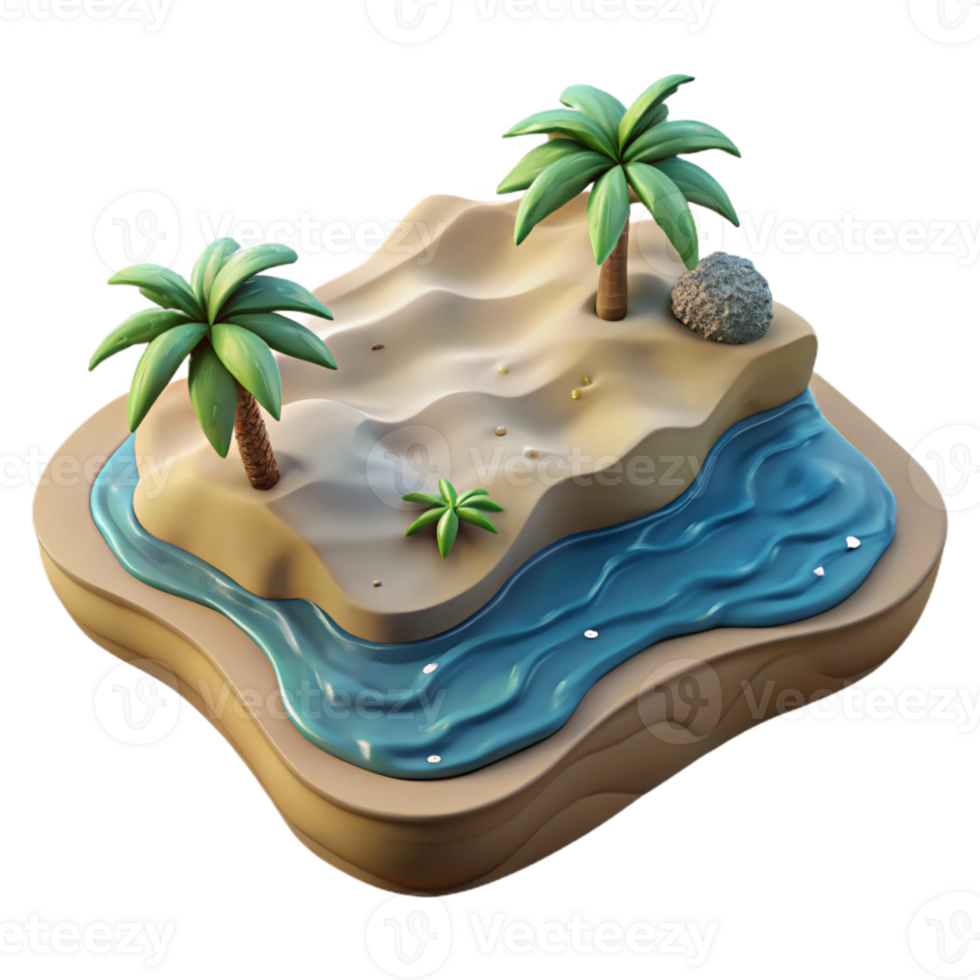 vibrant creative Sandy Beach Isolated with Ocean Waves premium png