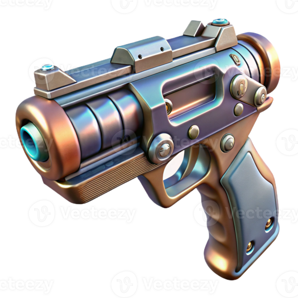 serene vintage Sci Fi Gun Top View Cutout with Metallic Sheen genuine png