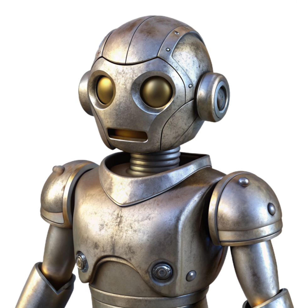 serene artistic Sci Fi Robot Metallic Silver Cutout detailed png