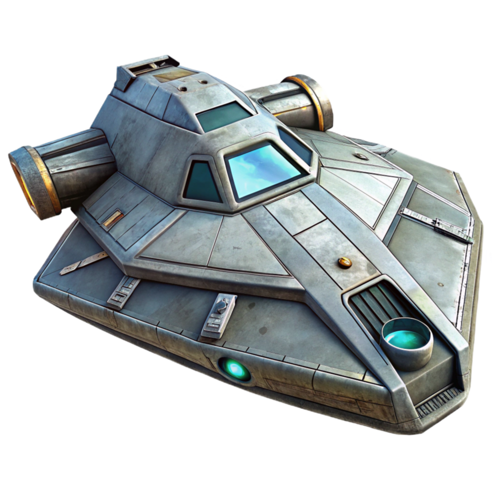 vibrant classic Sci Fi Spaceship Angled View Cutout high resolution png