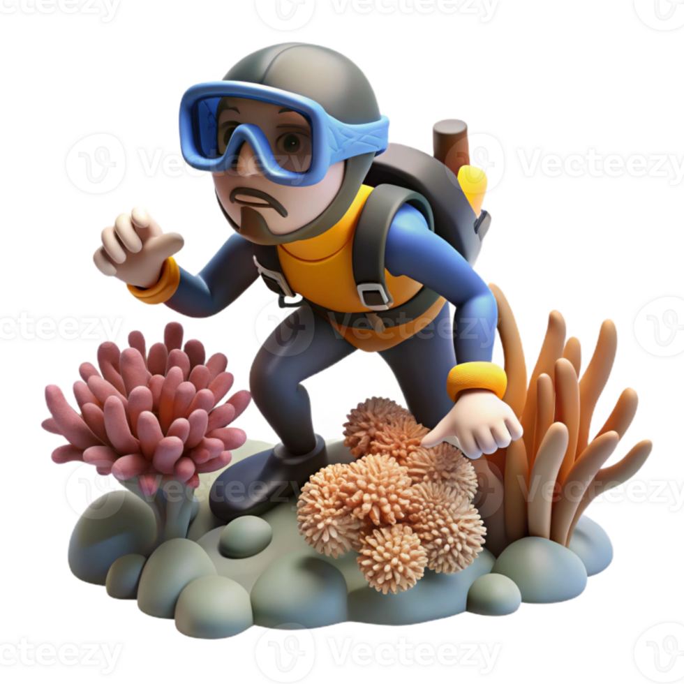 impressive artistic Scuba Diver Exploring Coral Reef Transparent Background authentic png