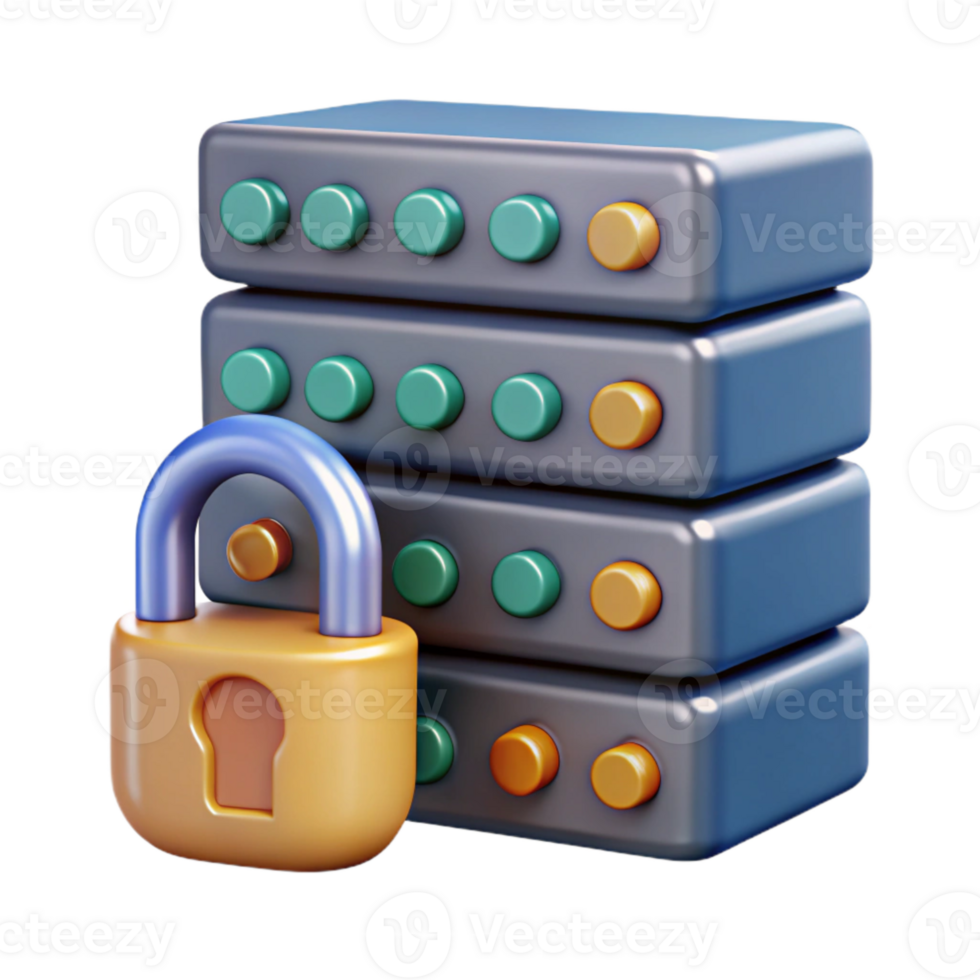 impressive abstract Secure Data Center Icon with Server Racks and Lock Cutout high resolution png