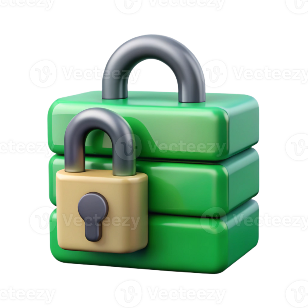 serene creative Secure Data Storage Icon with Green Lock Cutout original png