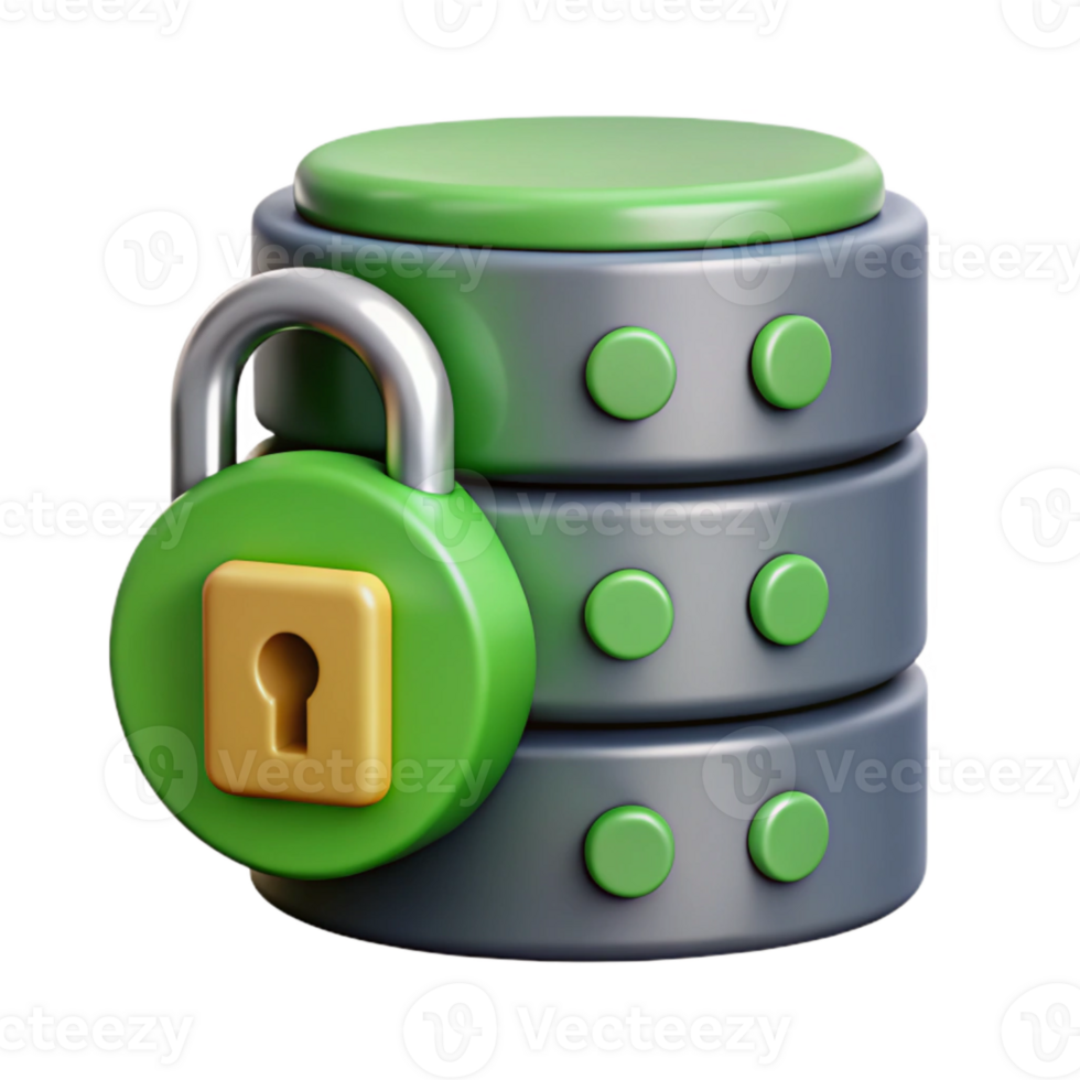 impressive traditional Secure Data Storage Icon with Green Lock Cutout png