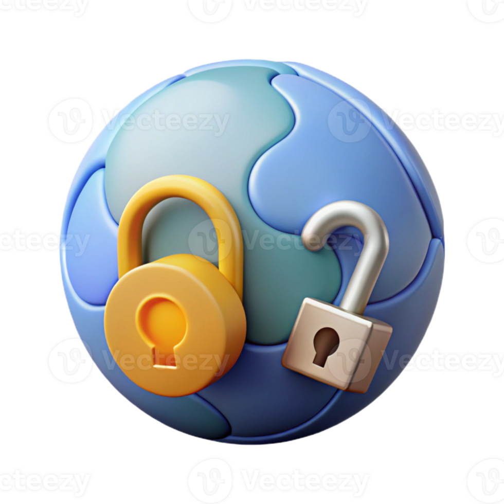 serene artistic Secure Vpn Connection Icon with Globe and Key Transparent Background Element authentic png