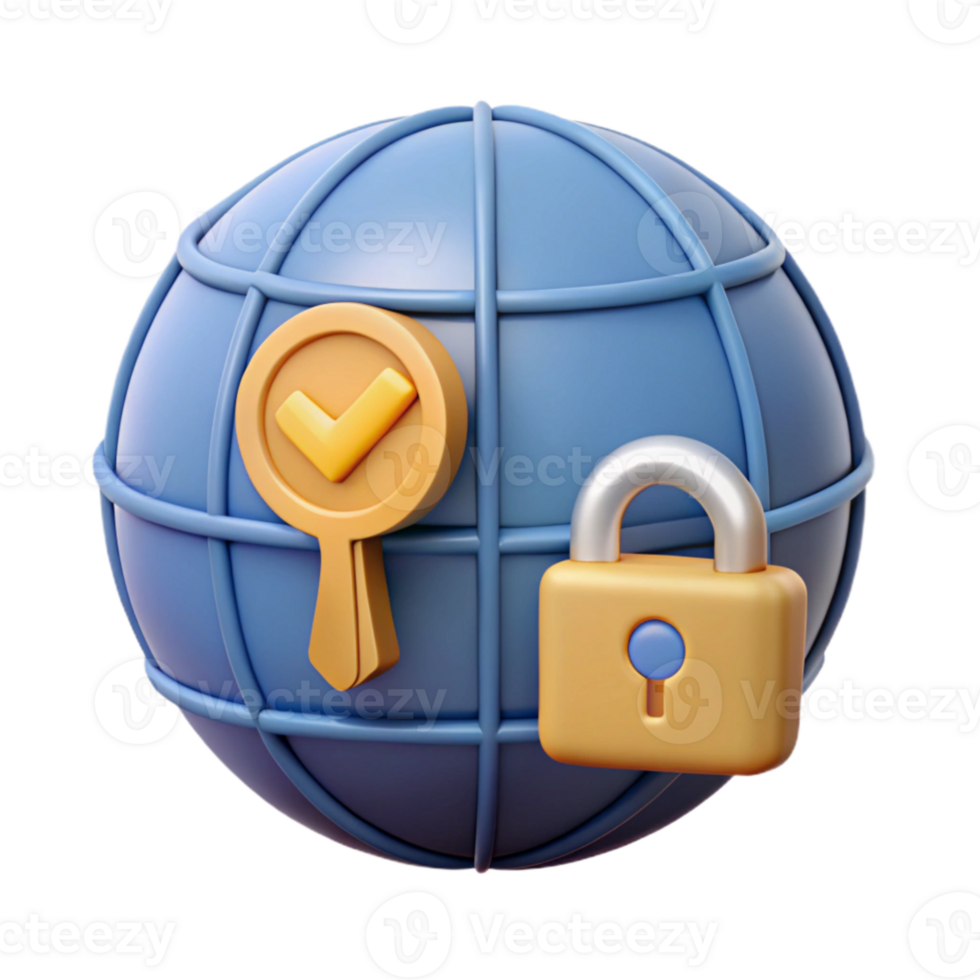 magnificent vintage Secure Vpn Connection Icon with Globe and Key Transparent Background Element authentic png