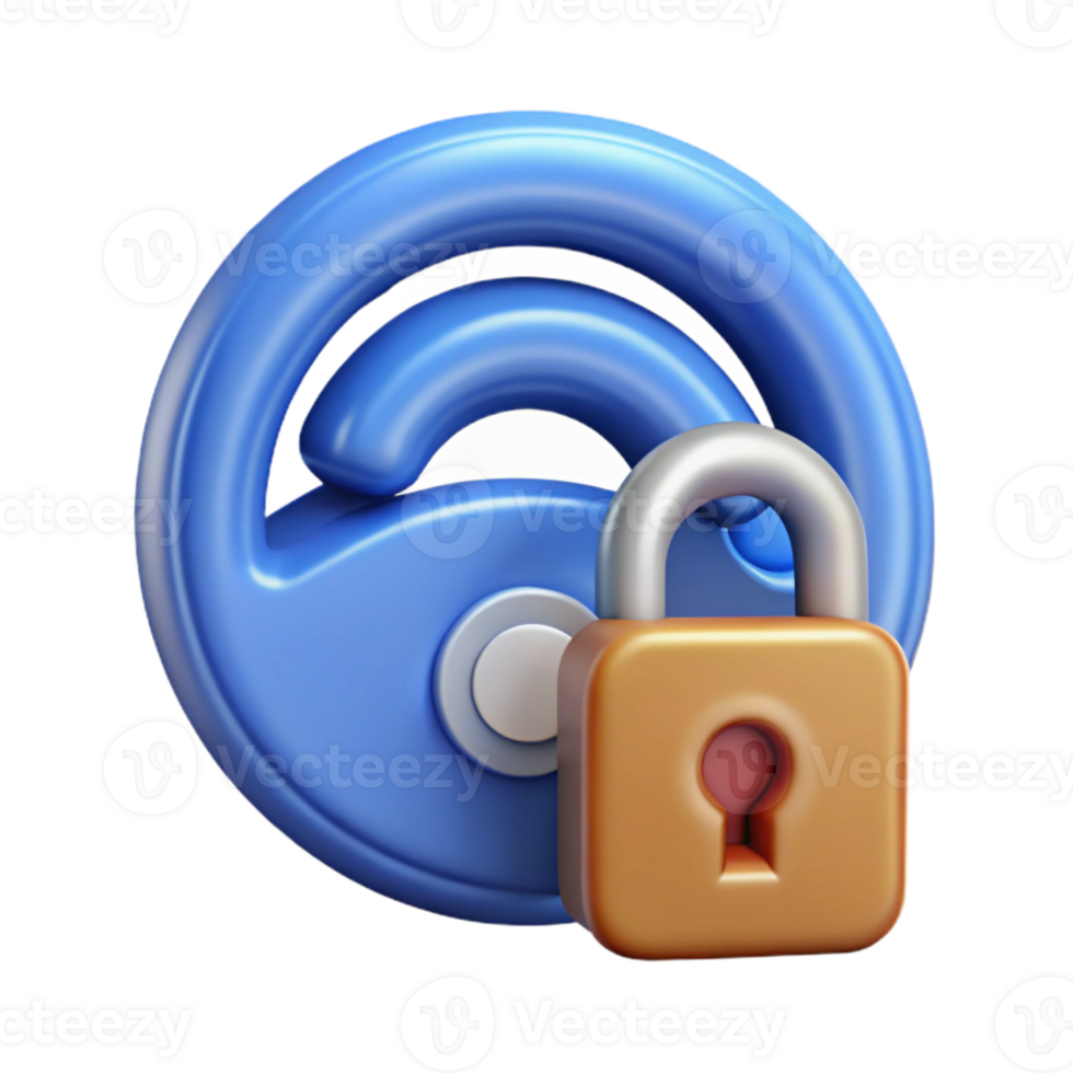 vibrant vintage Secure Wireless Network Icon with Wi-fi Symbol and Lock Isolated on White authentic png