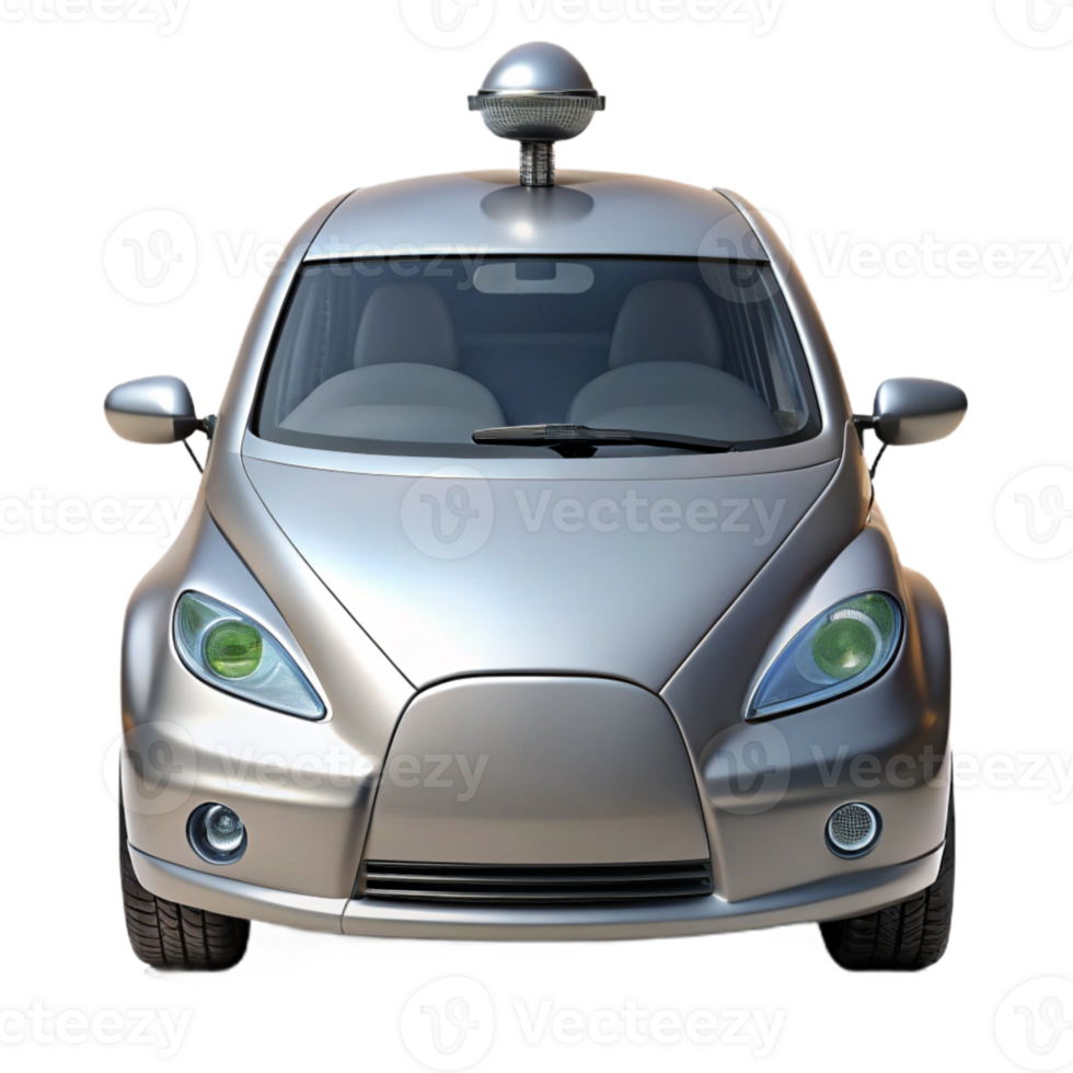 elegant creative Self Driving Car Front View Silver Metallic Isolated Cutout authentic png