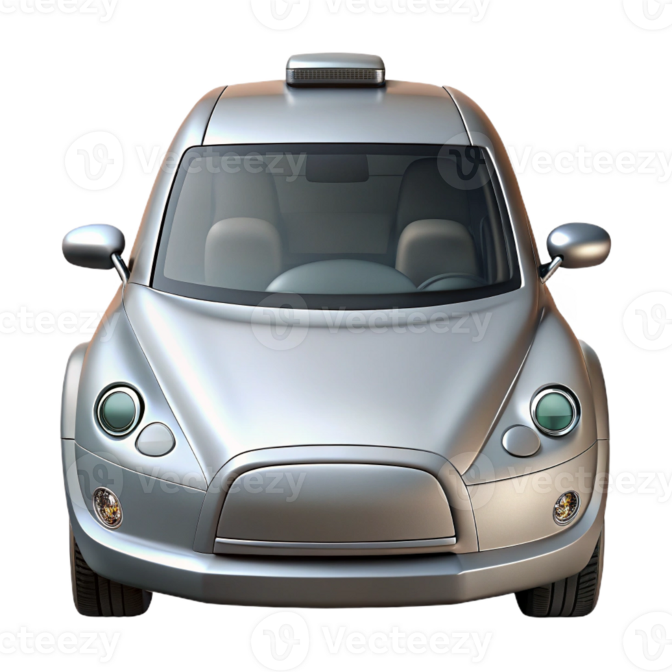 impressive minimalist Self Driving Car Front View Silver Metallic Isolated Cutout detailed png