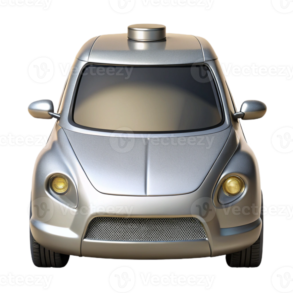 serene abstract Self Driving Car Front View Silver Metallic Isolated Cutout detailed png