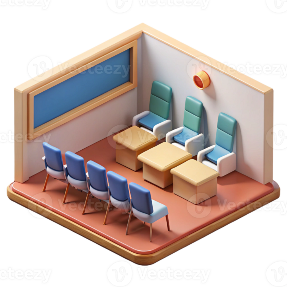 vibrant rustic Seminar Room with Chairs Isometric View Cutout original png