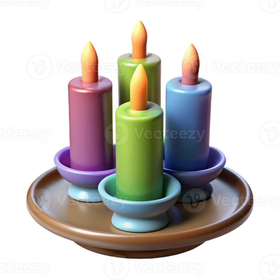 impressive classic Set of Colorful Candles in a Holder Element Cutout detailed png