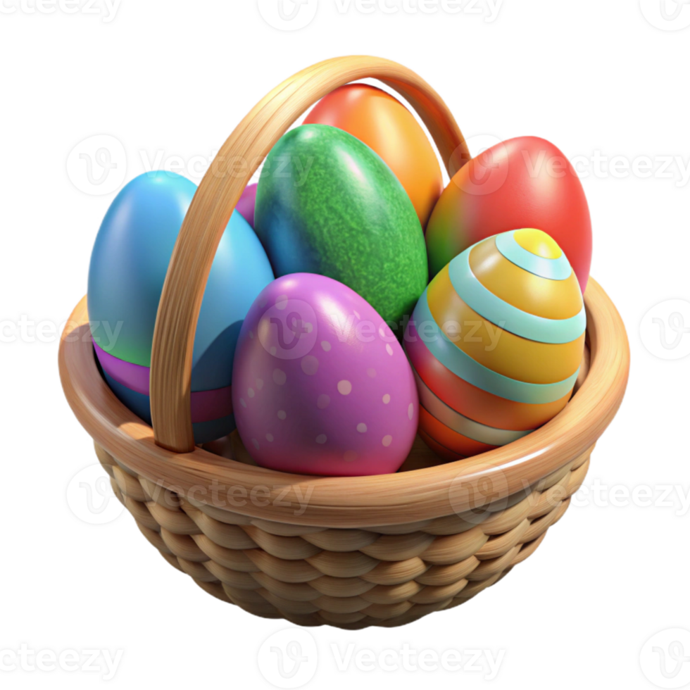 extraordinary rustic Set of Colorful Easter Eggs in a Basket Element Cutout professional png