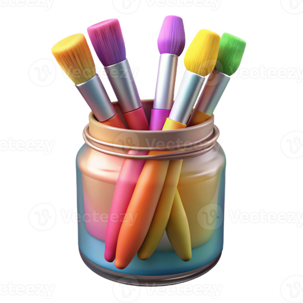 impressive artistic Set of Colorful Paintbrushes in a Jar Transparent Background exclusive png