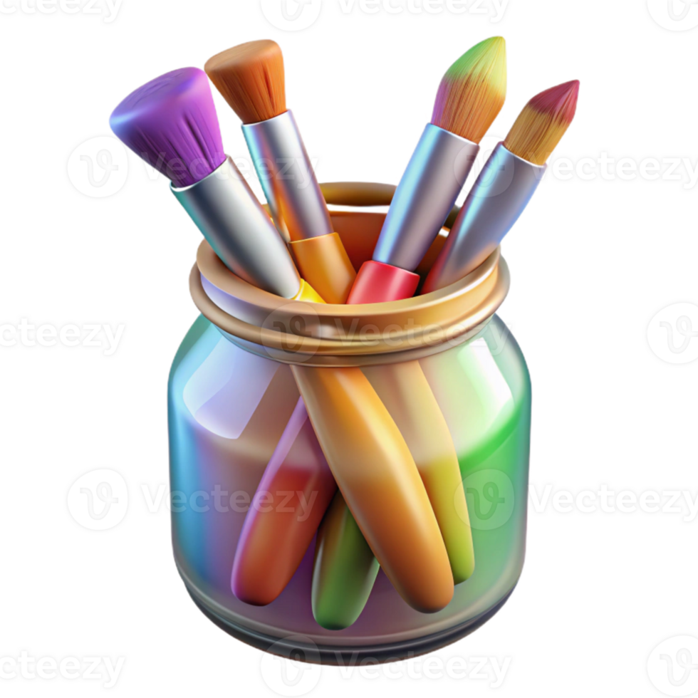 beautiful creative Set of Colorful Paintbrushes in a Jar Transparent Background premium png