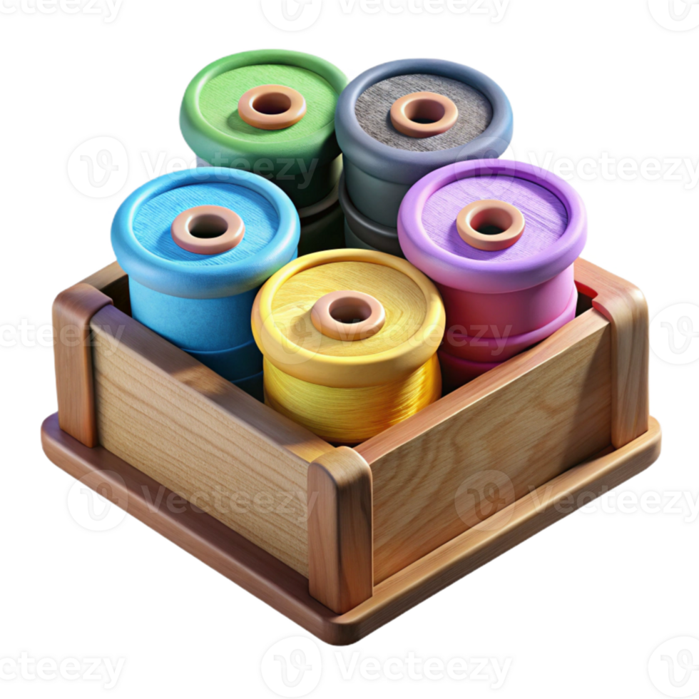 vibrant minimalist Set of Colorful Sewing Spools in a Box Cutout png