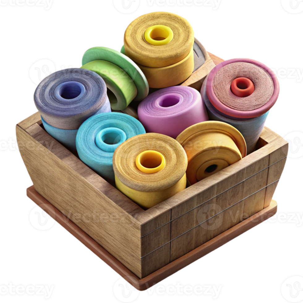 dramatic vintage Set of Colorful Sewing Spools in a Box Cutout png