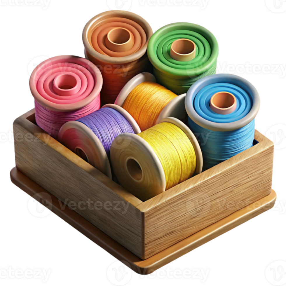 stunning creative Set of Colorful Sewing Spools in a Box Cutout png