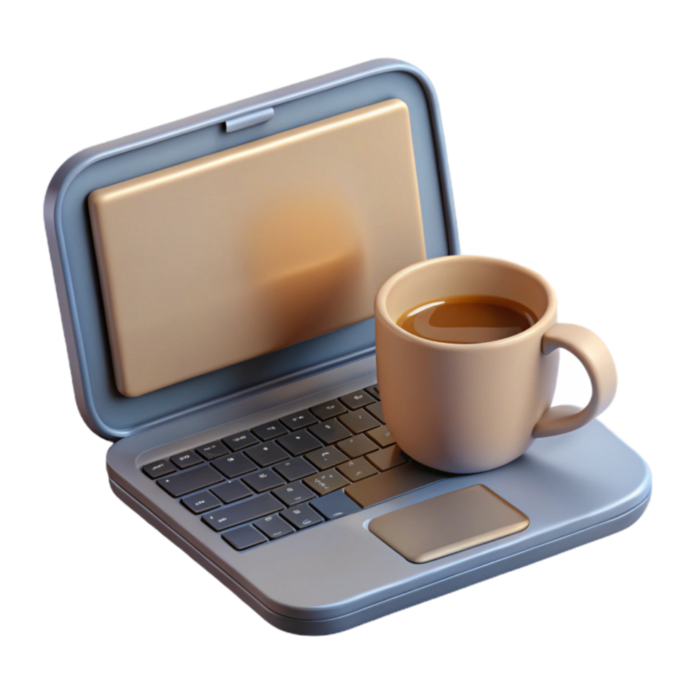 extraordinary contemporary Side View Laptop with Coffee Cup Cutout high resolution png