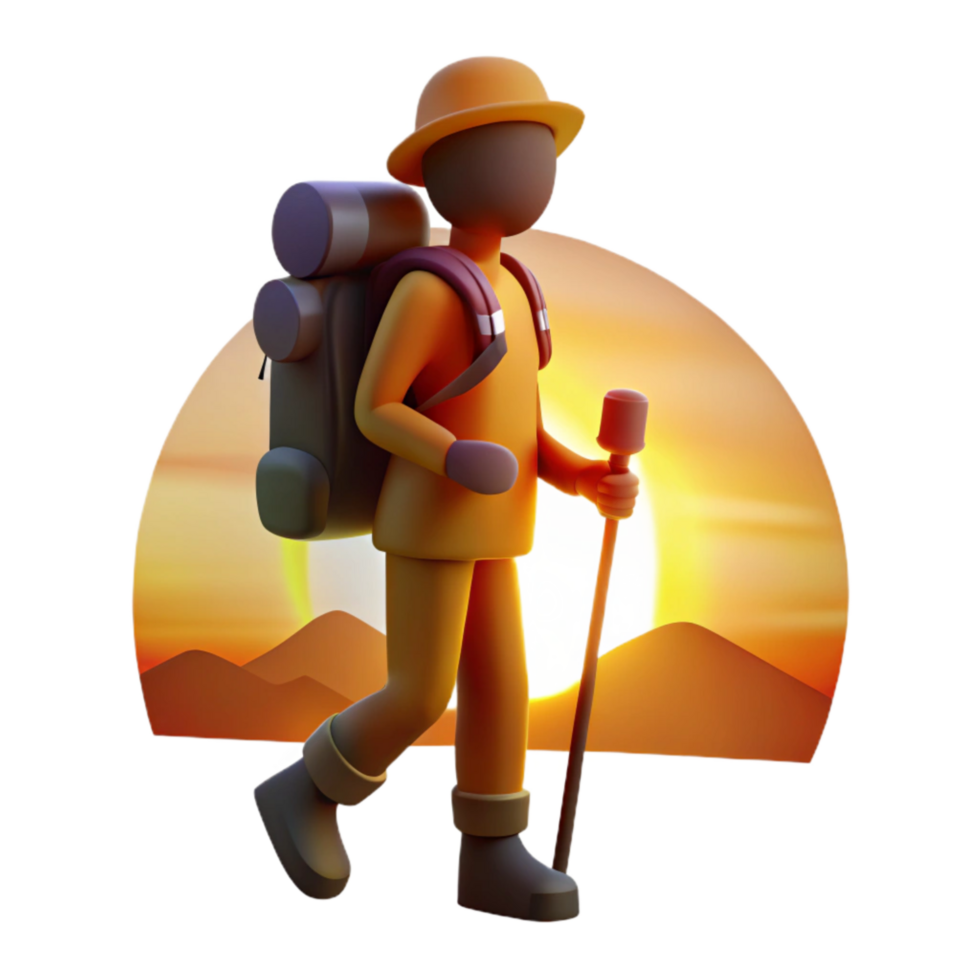 serene creative Silhouette Hiker Against Sunset Transparent Background png