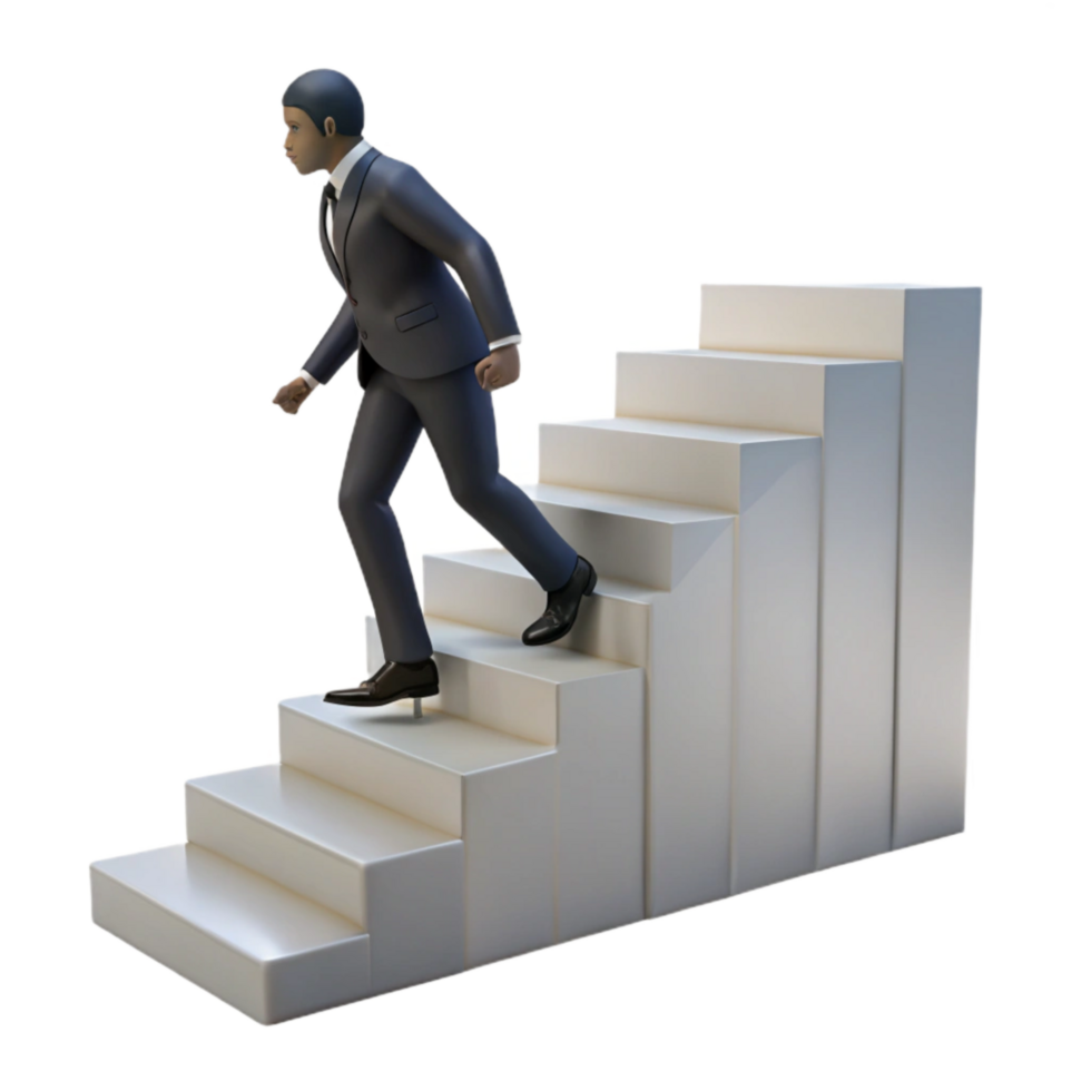 dramatic abstract Silhouette of Businessman Climbing Stairs Transparent Background original png
