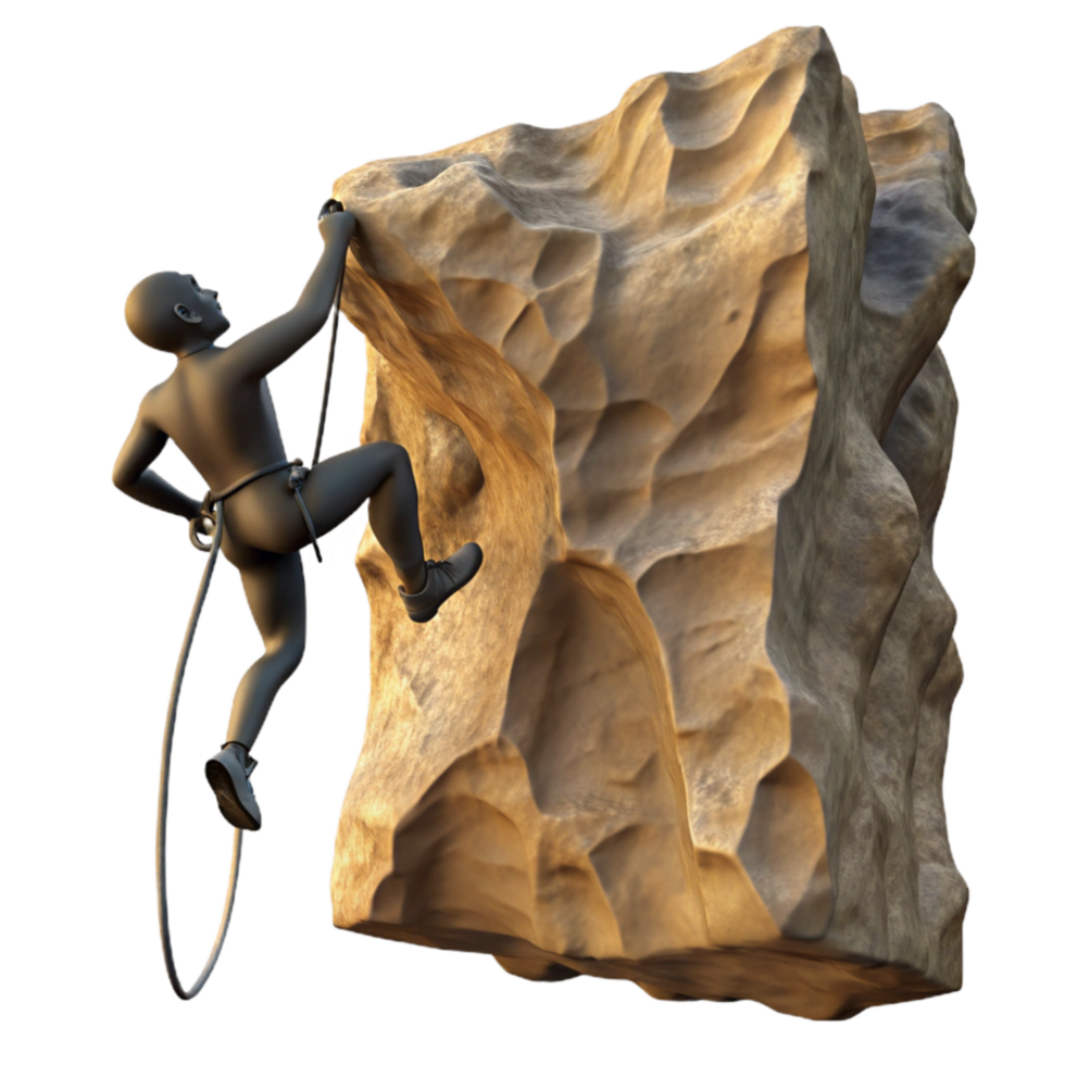 beautiful abstract Silhouette of Climber Rappelling Down Rock Face Isolated genuine png