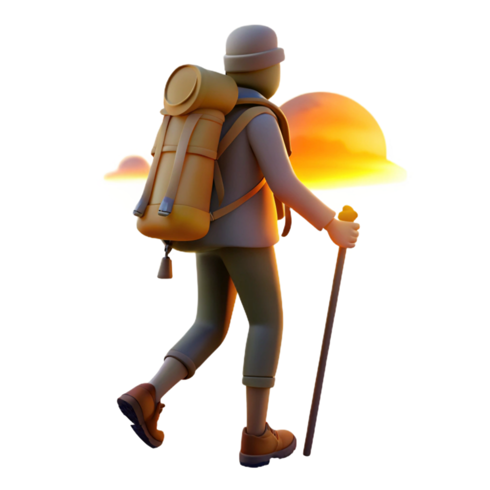 dramatic traditional Silhouette of Hiker at Sunset Transparent Background premium png