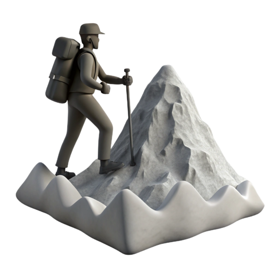 impressive creative Silhouette of Hiker Reaching Mountain Summit Isolated high quality png