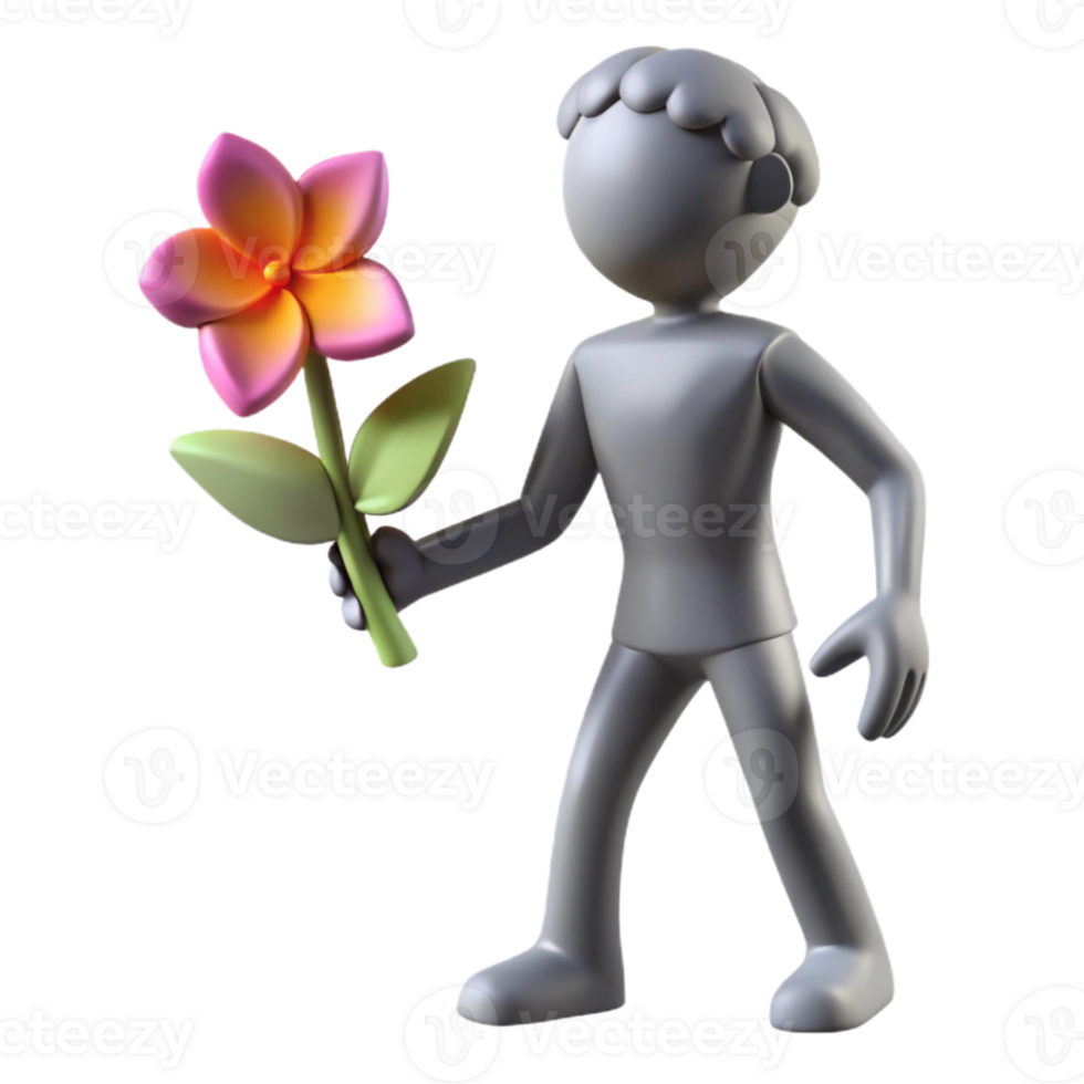 impressive abstract Silhouette of Person Holding a Flower Cutout Element original png