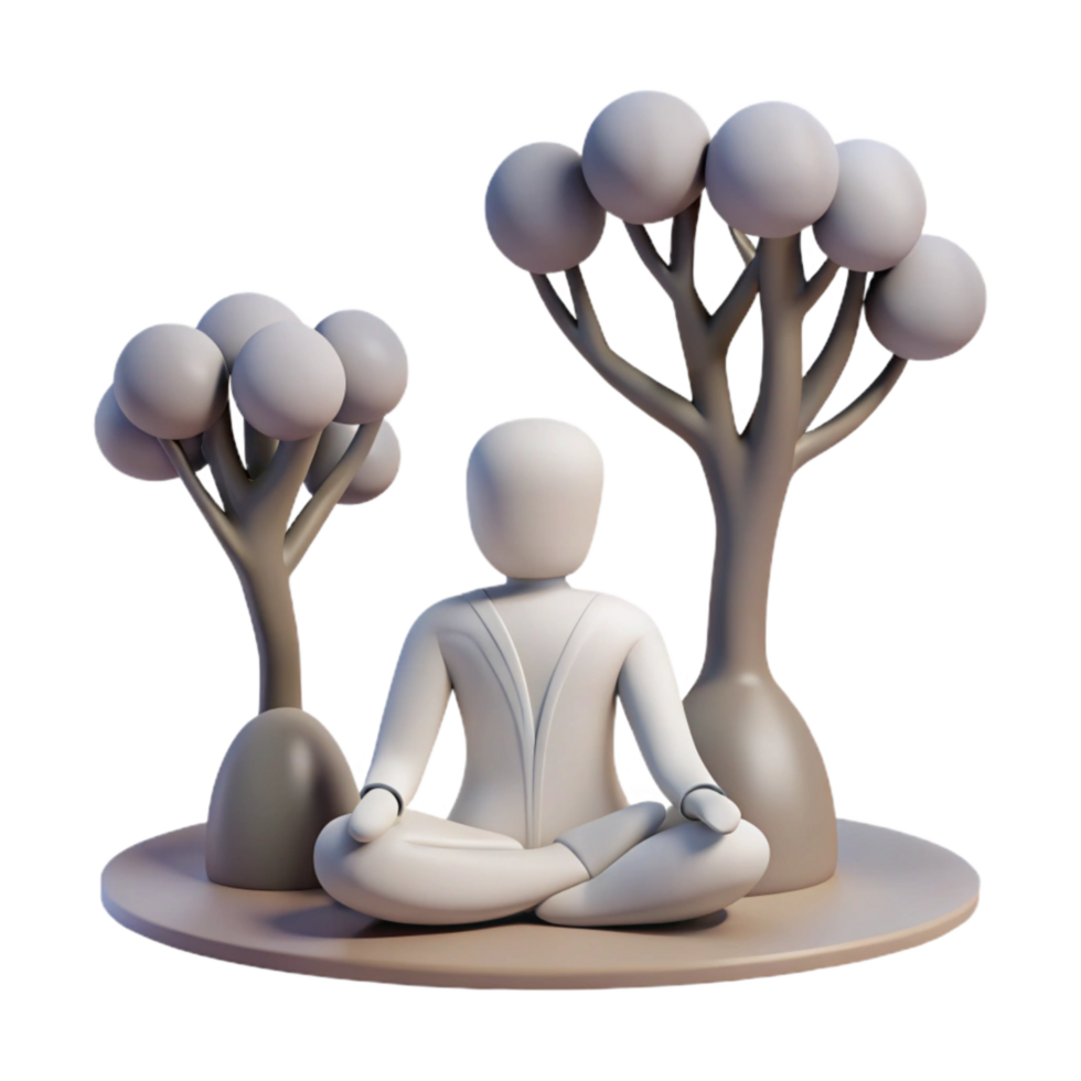 serene rustic Silhouette of Person Meditating Under a Tree Cutout Element png