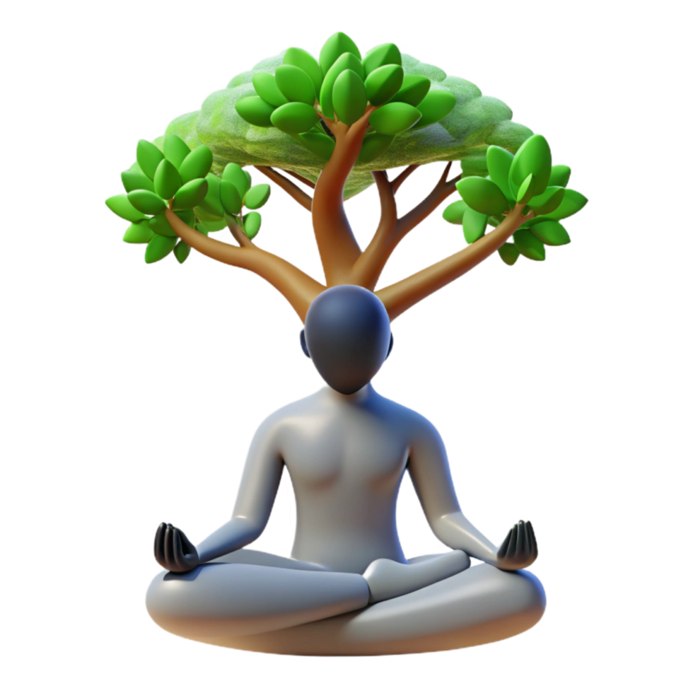dramatic abstract Silhouette of Person Meditating Under a Tree Cutout Element premium png
